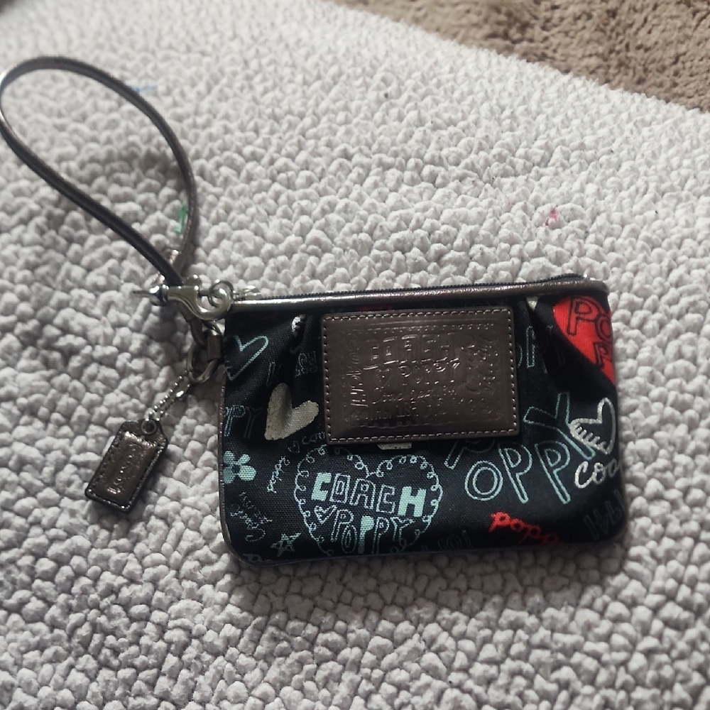 Coach Black Wristlet with Vibrant Accents